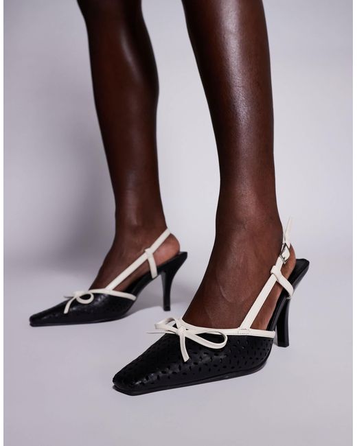 Public Desire Brown Alchemy Laser Cute Sling Back Heels With Bow