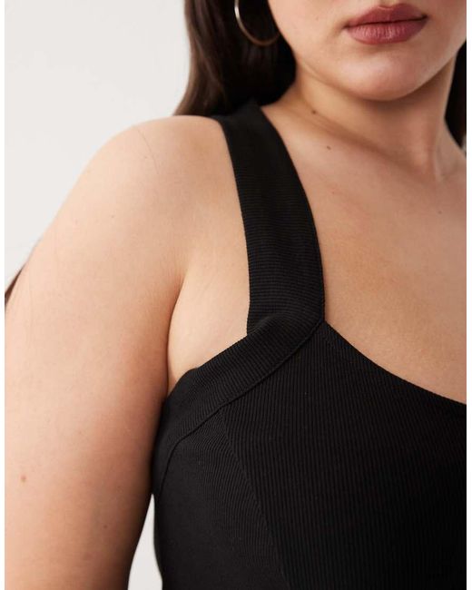 ASOS Black Asos Design Curve Scoop Front Racer Seam Detail Midi Dress