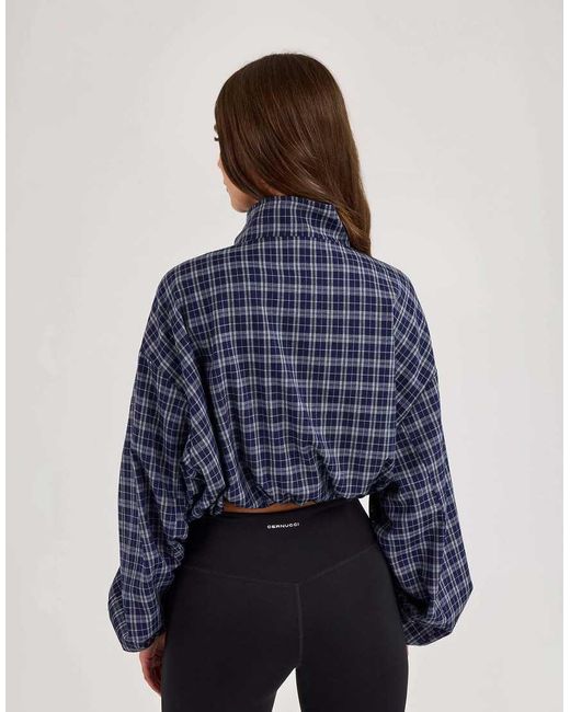 CERNUCCI Blue Check Funnel Neck Zip Jacket
