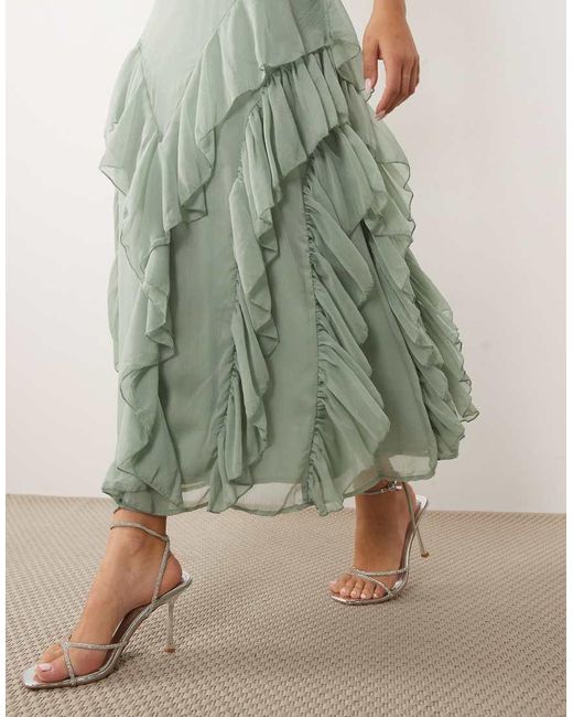 Vila Green High Neck Tie Back Boho Maxi Dress