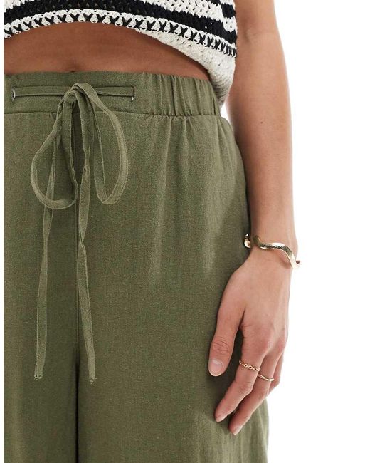 New Look Green Cropped Linen Trousers