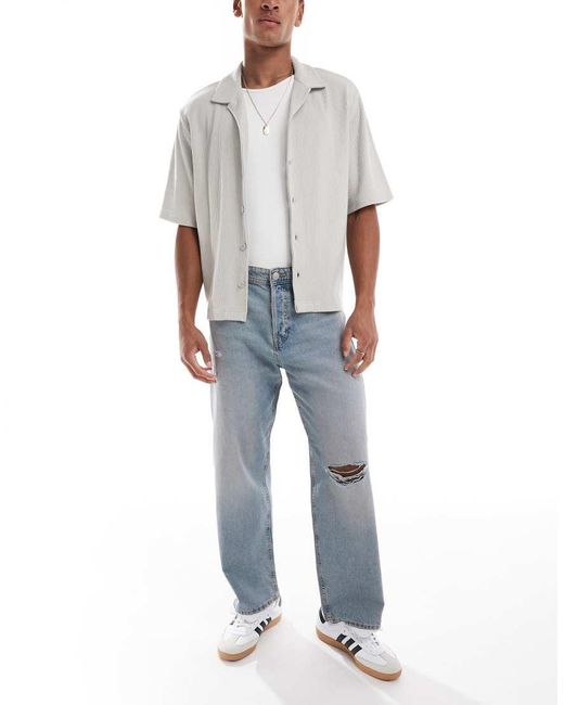 Jack & Jones Blue Alex baggy Jeans With Knee Rip for men