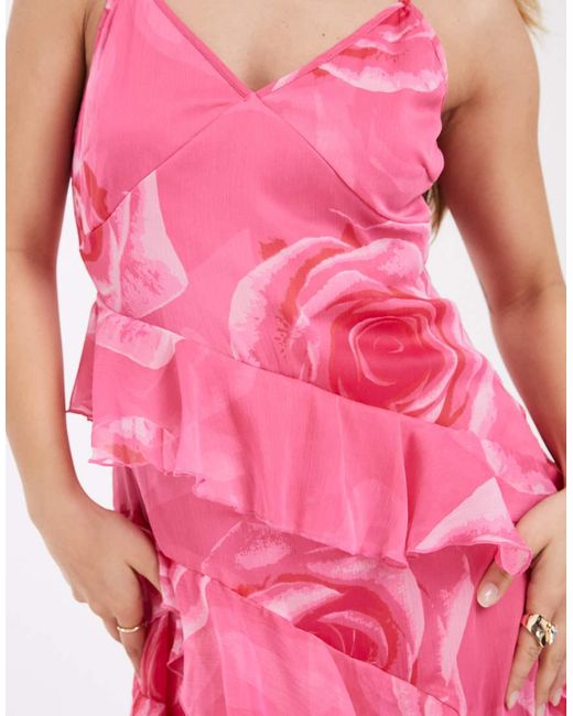 Vero Moda Pink Smilla Chiffon Cami Ruffle Detail Midi Dress