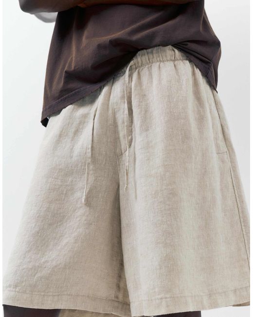 Short en 100 % lin - beige Pull&Bear pour homme en coloris Gray