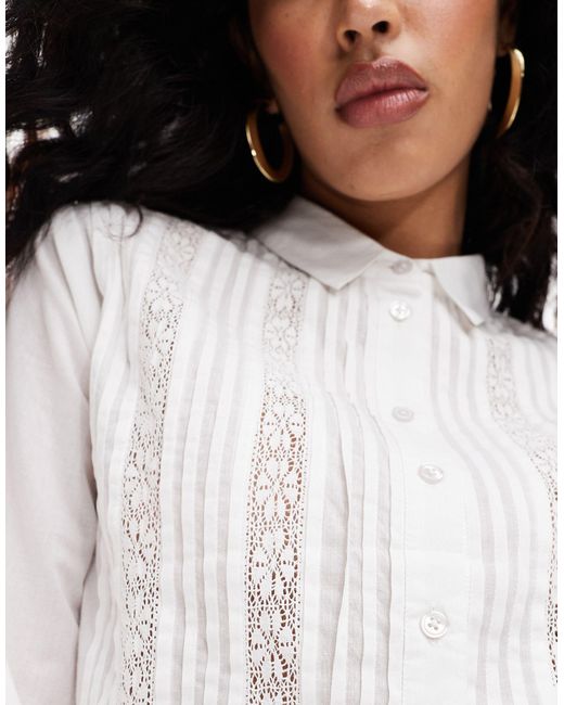 Miss Selfridge White Cotton Lace Trim Detail Cropped Shirt