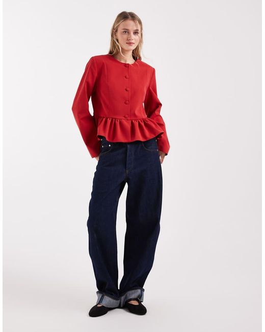 ASOS Red Button Down Peplum Blazer