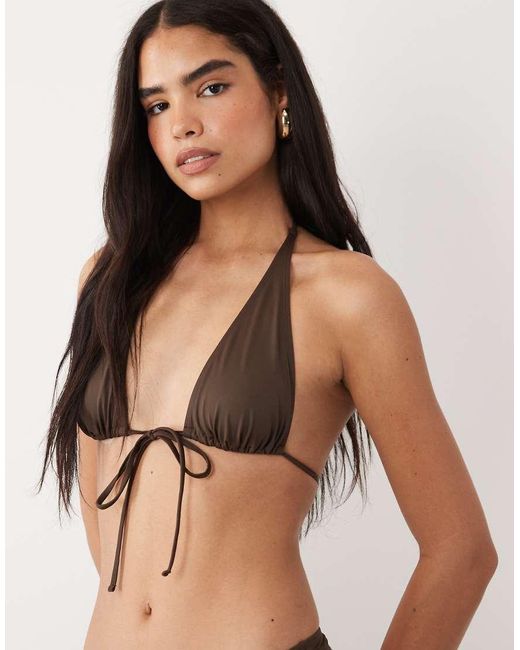ASOS Natural Maya Laguna High Apex Tie Front Bikini Top