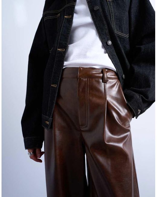 TOPSHOP Multicolor Faux Leather Pleated Straight Leg Pants