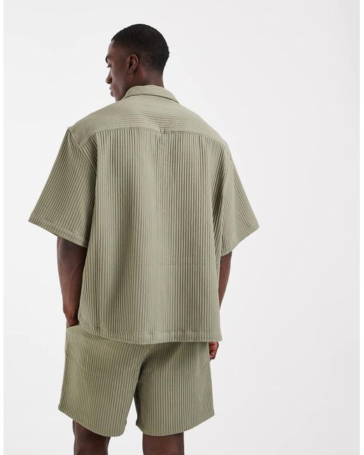 ASOS Green Co-Ord Oversized Revere Plisse Shirt for men