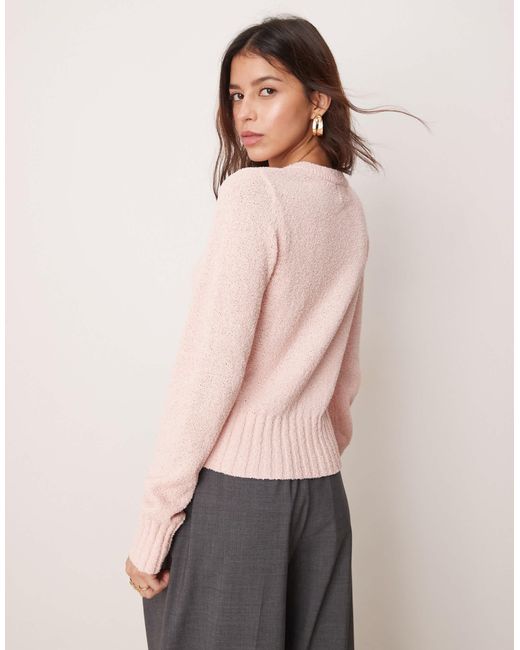 ASOS Pink Knitted Textured Crew Neck Cardigan