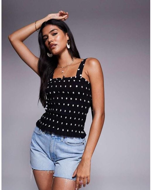 River Island Blue Polka Dot Shirred Top