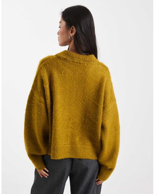 ASOS Yellow Brushed Knitted Boxy Polo