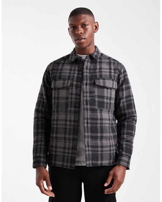 Only & Sons Gray Quilted Check Jacket for men
