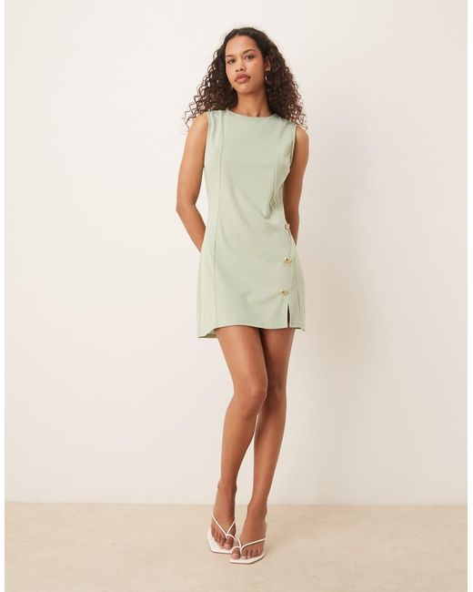 ASOS Mouwloze Mini Jurk Met Split Aan De Zijkant En Knopen in het Natural
