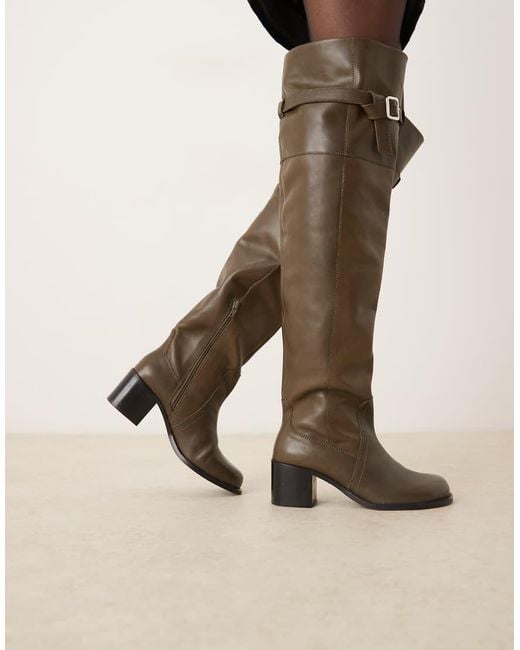 ASOS Blue Kensington Leather Heeled Over The Knee Boots