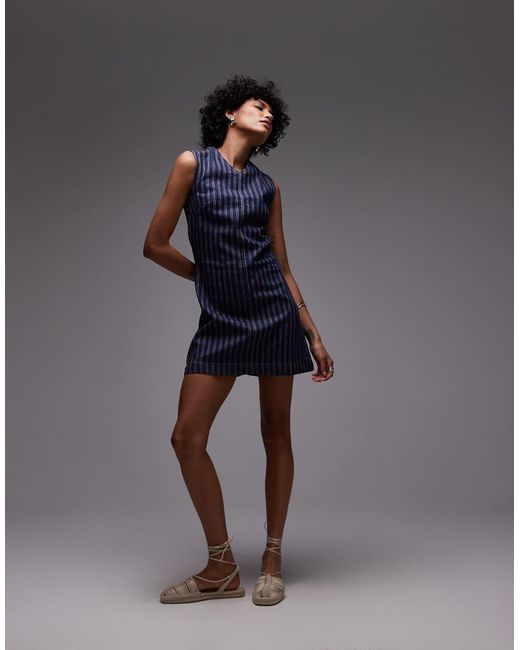 TOPSHOP Blue Denim V Neck Mini Dress