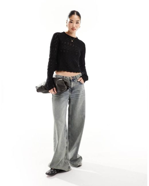 Vero Moda Black Long Sleeved Crochet Top