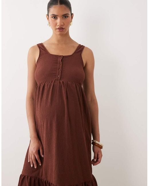 Mama.licious Brown Mamalicious Maternity Sleeveless Nursing Button Function Jersey Midi Dress