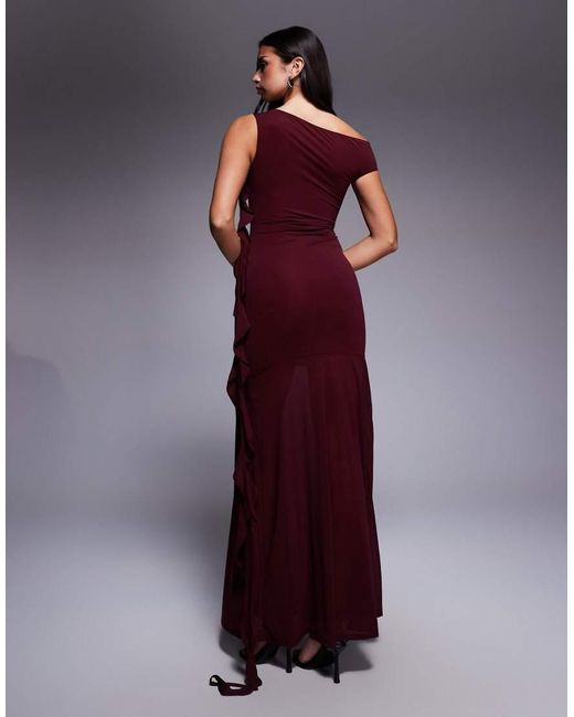 ASOS Purple Stretch Chiffon Maxi Dress With Cut-out And Ruffle Detail