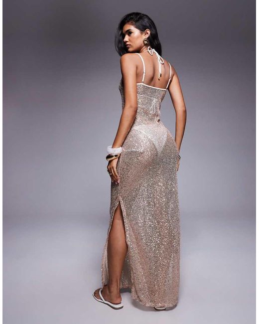 South Beach Sequin Maxi Beach Dress in Grey | Lyst UK