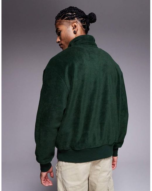 ASOS Green Relaxed Funnel Neck Quarter Zip Fleece Sweatshirt for men