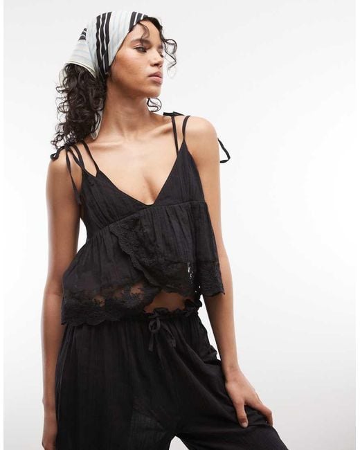 Collusion Black Lace Trim Oversized Beach Bloomer Co-ord
