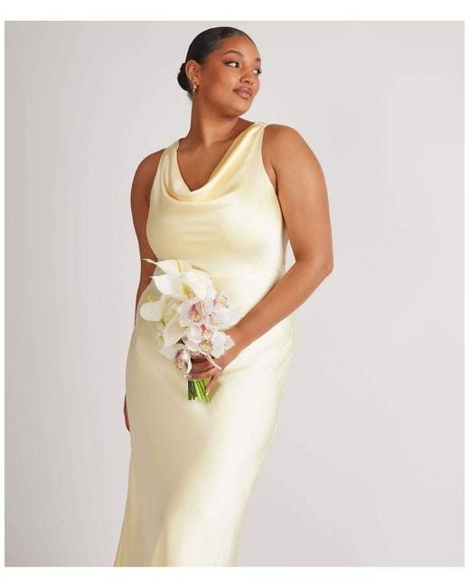 Six Stories White Cowl Front Satin Bridesmaid Dress