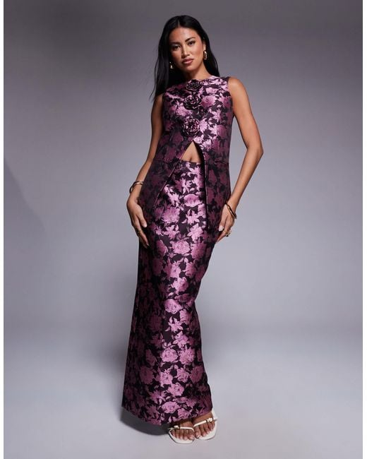 ASOS Purple Co-ord Jacquard Waist Coat With 3d Flowers