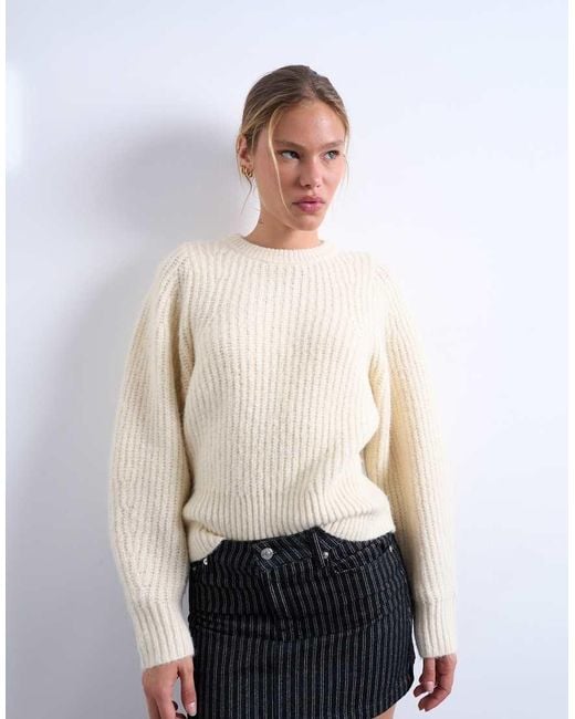 TOPSHOP White Knitted Rounded Sleeve Jumper