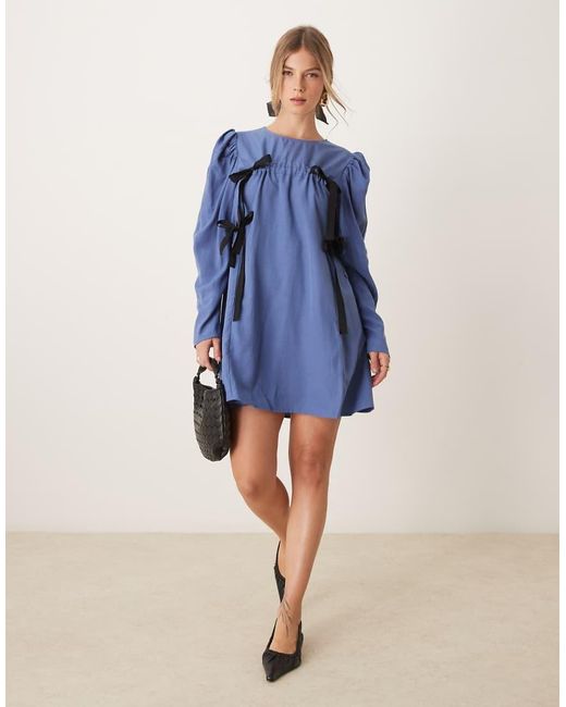Ghospell Blue Drawstring Mini Dress