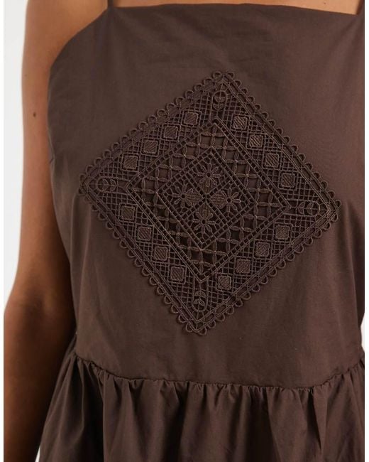 Object Brown Poplin Cami Midi Dress With Crochet Patch Detail