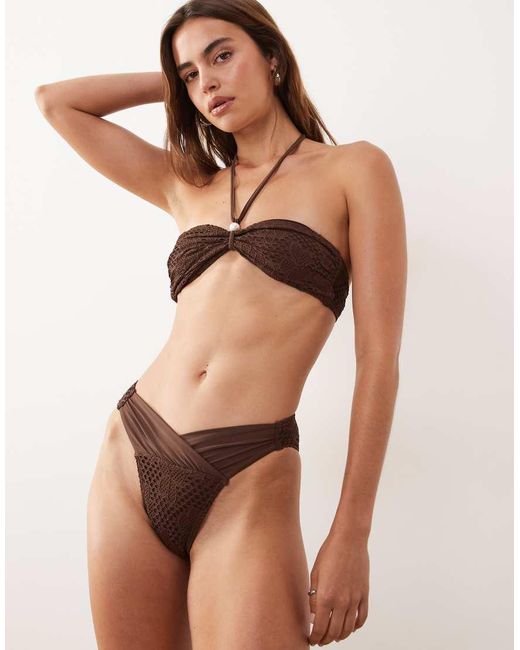 Miss Selfridge White Crochet V Front Bikini Bottom