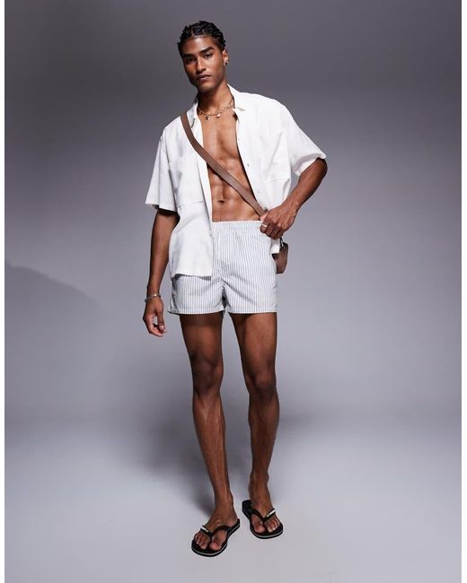 ASOS Super Korte Gestreepte Zwemshort in het Blue voor heren