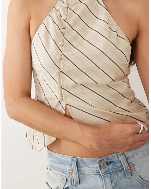 Motel Metallic iggya Asymetric Button High Neck Top
