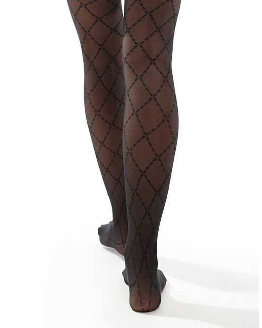 Lindex 40 Denier Panty Van Mesh Met Argyle-Ruit in het Black