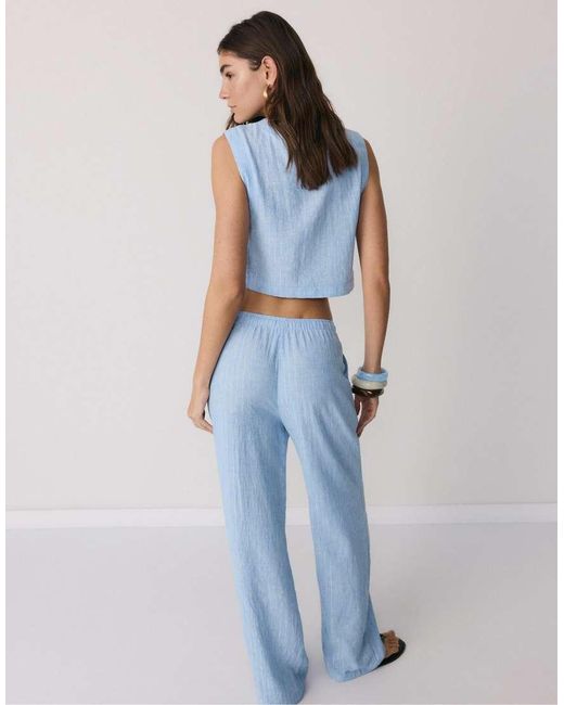 Stradivarius Blue Flowing Metallic Thread Trousers