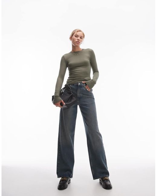 TOPSHOP Brown Premium Rib Long Sleeve Top