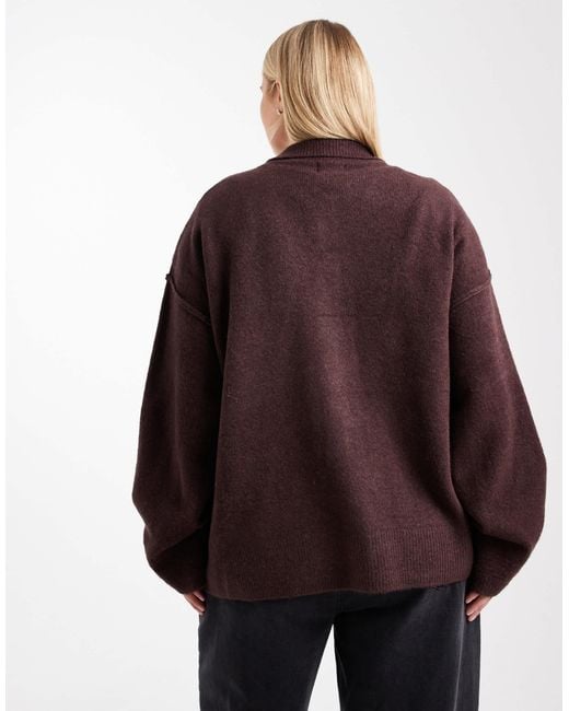 ASOS Brown Asos Design Curve Knitted Collar Shirt Cardigan With Seam Detail