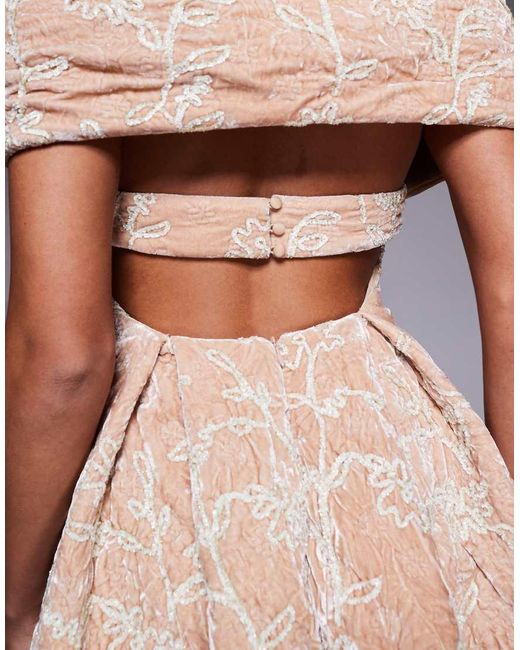 ASOS Natural Flower Embellished Velvet Mini Dress