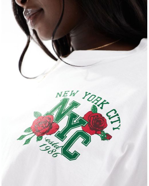 ASOS White Asos Design Curve Oversized T-shirt With Nyc Roses Graphic