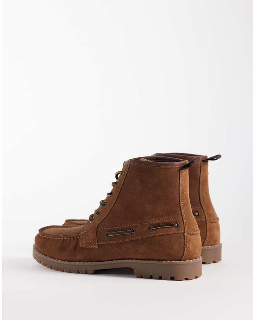 ASOS Brown Lace Up Apron Boots With Lace Detailing for men