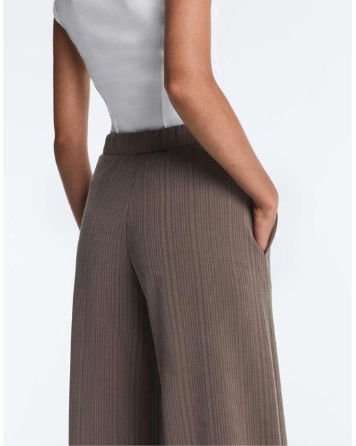 Oysho Brown Straight-Leg Trousers With Asymmetric Stripe And Modal
