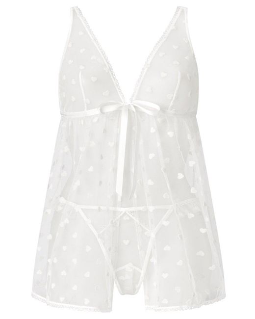 Ann Summers White Bridal Queen Of Hearts Crotchless Babydoll Set