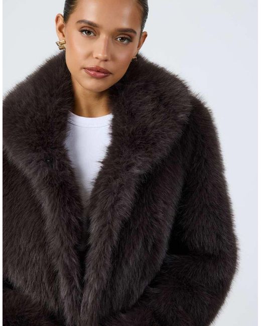 Aria Cove Blue Faux Fur Collared Cropped Coat