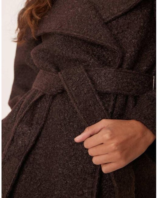 Gina Tricot Black Belted Wrap Midi Coat With Funnel Neck