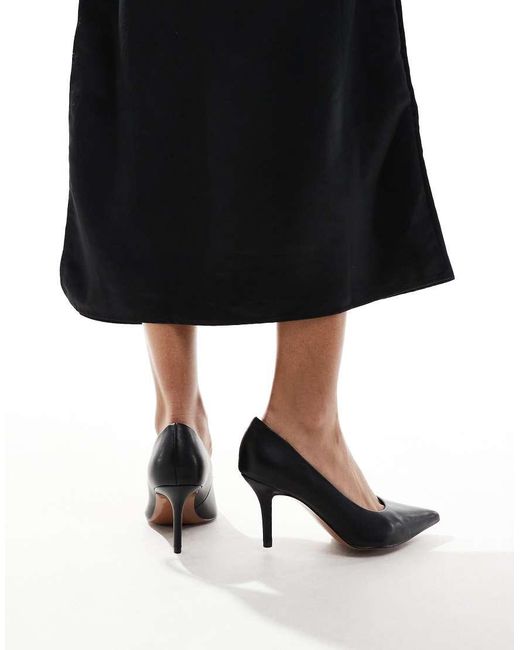 Asos Design Wide Fit Black Salary Mid Heeled Court Shoes