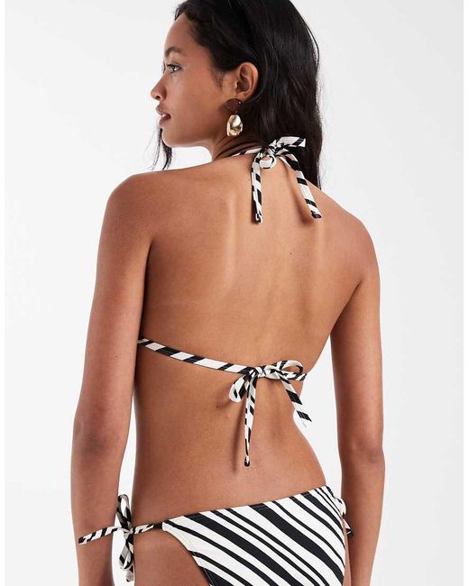 New Look Brown Stripe Triangle Bikini Top
