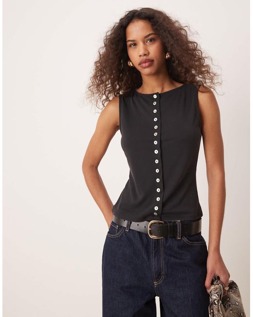 ASOS Blue Sleeveless Modal Button Tank