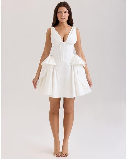 House Of Cb White Amalia Cotton Bow Mini Dress