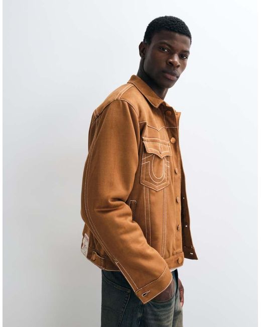 True Religion Brown Ultrasuede Oversized Fit Jimmy Trucker Jacket for men